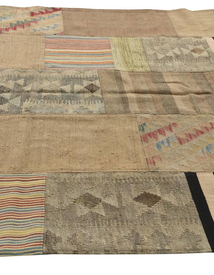 Detail image of  5' 6 x 8'  Hand Woven Kilim Patchwork Wool Rug