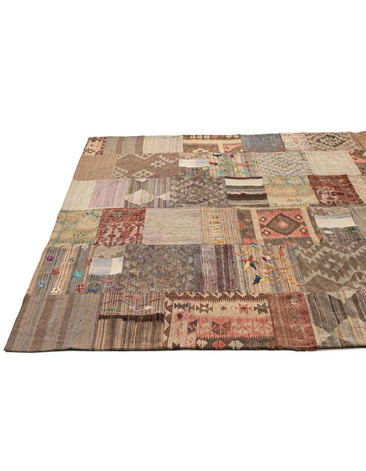 Detail image of  7' 2 x 10'  Hand Woven Kilim Patchwork Wool Rug