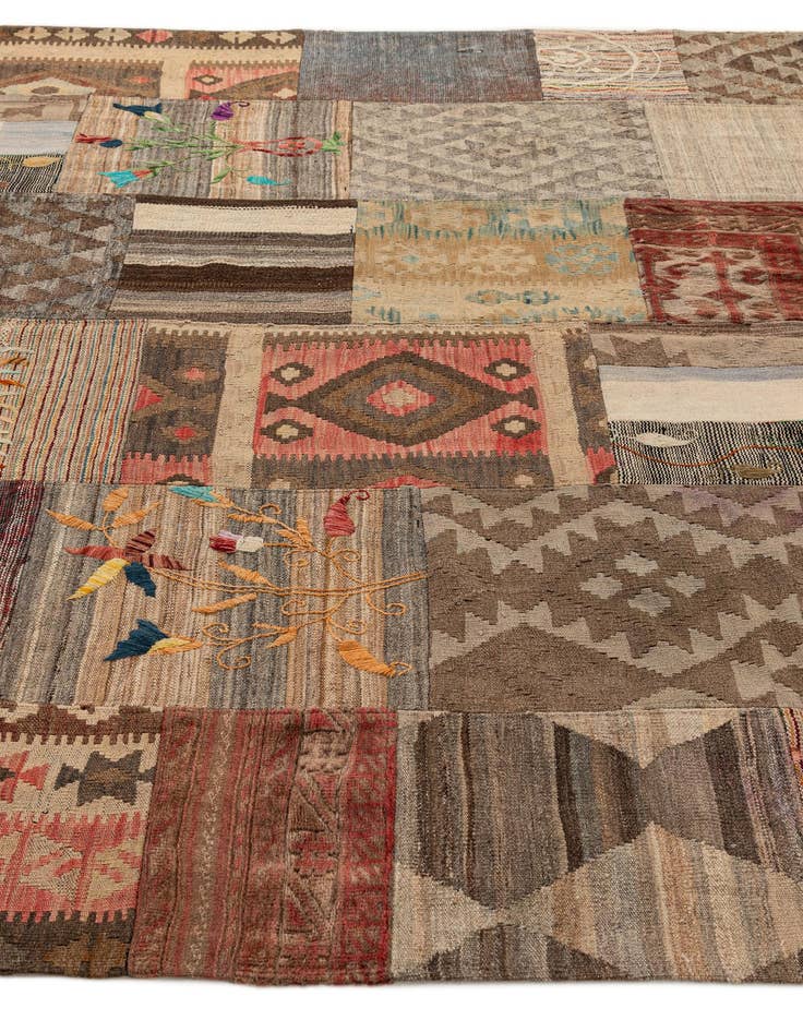 Detail image of  7' 2 x 10'  Hand Woven Kilim Patchwork Wool Rug