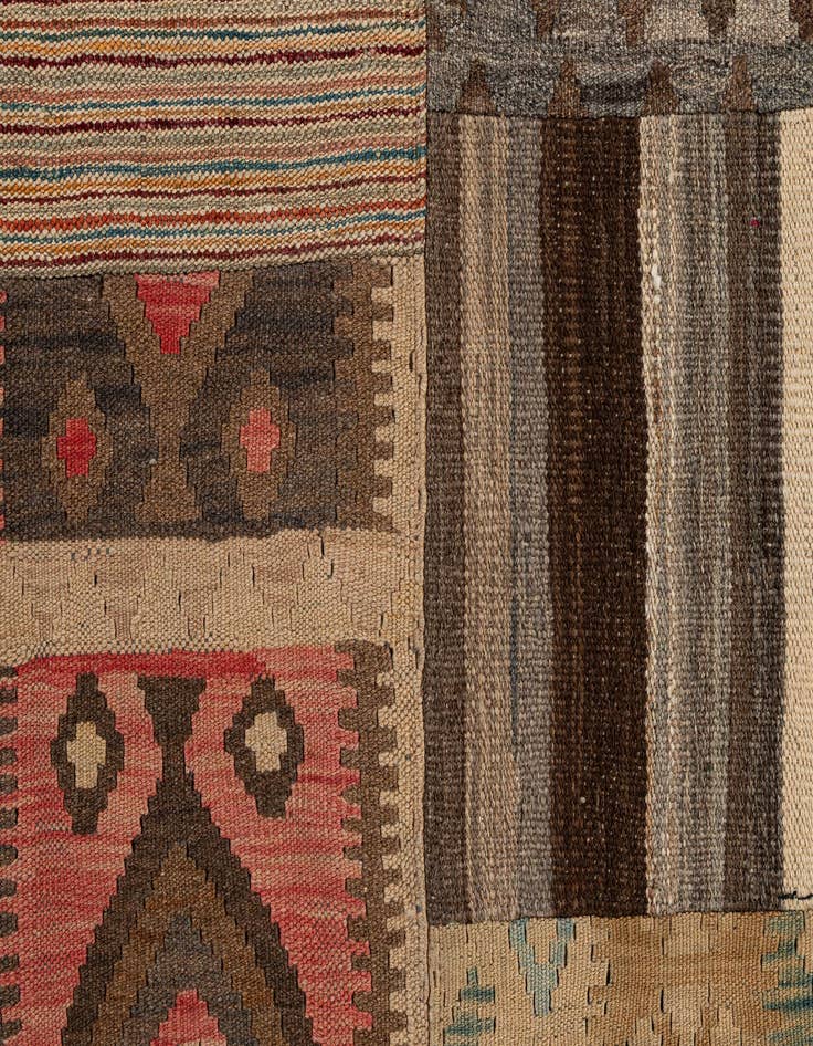 Detail image of  7' 2 x 10'  Hand Woven Kilim Patchwork Wool Rug
