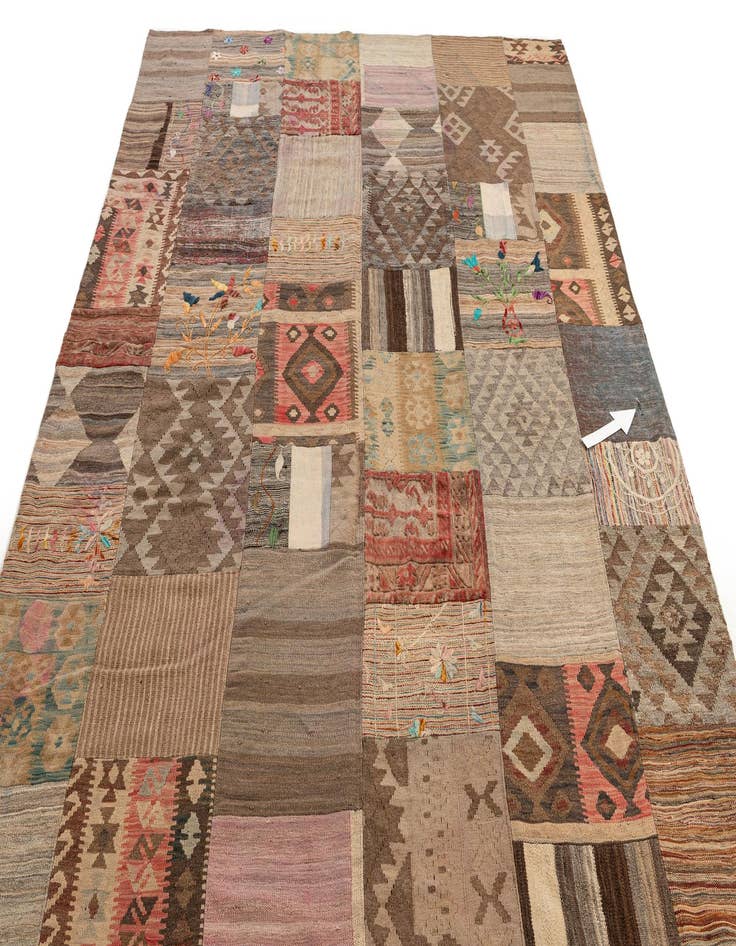 Detail image of  7' 2 x 10'  Hand Woven Kilim Patchwork Wool Rug