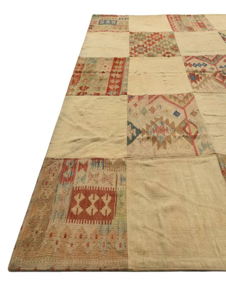 Detail image of  7' 1 x 9' 10  Hand Woven Kilim Patchwork Wool Rug