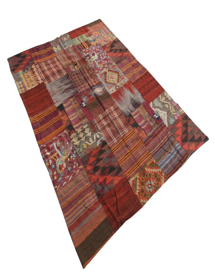 Detail image of  5' 6 x 8'  Hand Woven Kilim Patchwork Wool Rug