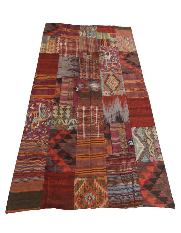 Detail image of  5' 6 x 8'  Hand Woven Kilim Patchwork Wool Rug