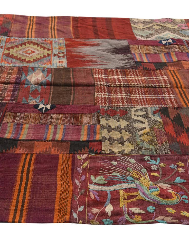 Detail image of  5' 6 x 8'  Hand Woven Kilim Patchwork Wool Rug