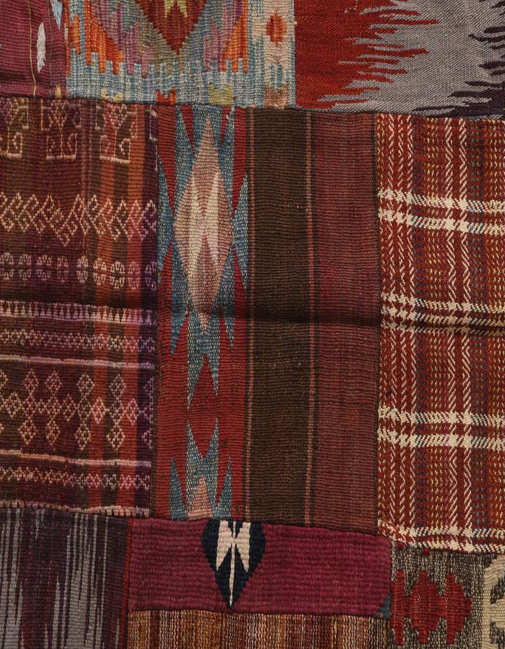 Detail image of  5' 6 x 8'  Hand Woven Kilim Patchwork Wool Rug