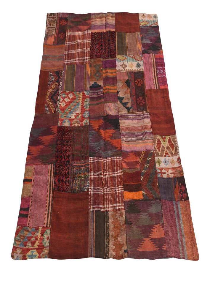 Detail image of  4' 1 x 6'  Hand Woven Kilim Patchwork Wool Rug