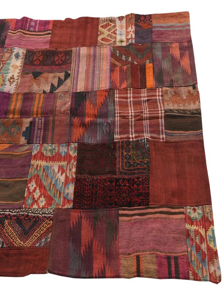 Detail image of  4' 1 x 6'  Hand Woven Kilim Patchwork Wool Rug