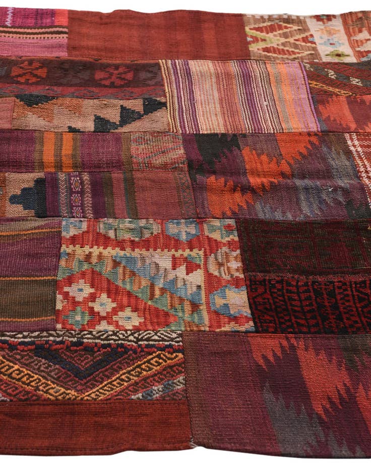 Detail image of  4' 1 x 6'  Hand Woven Kilim Patchwork Wool Rug