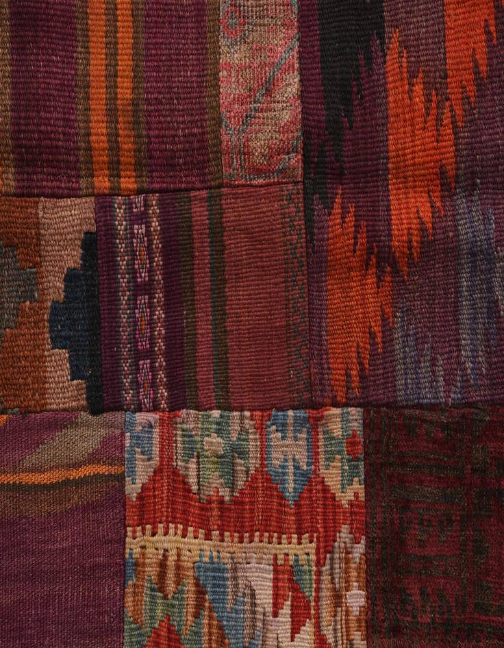 Detail image of  4' 1 x 6'  Hand Woven Kilim Patchwork Wool Rug