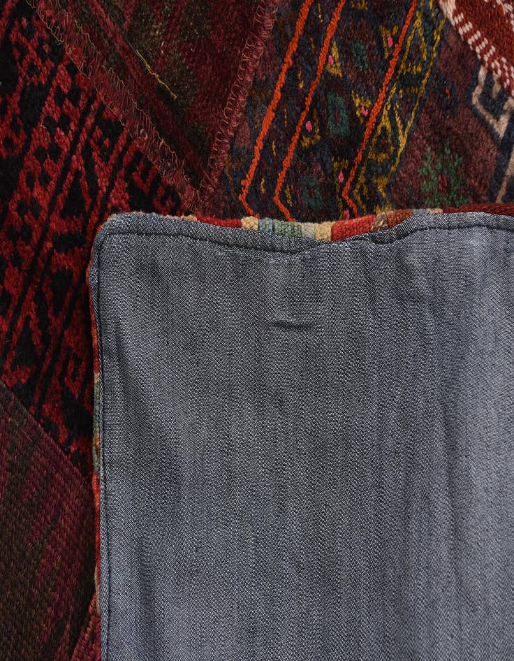 Detail image of  4' 1 x 6'  Hand Woven Kilim Patchwork Wool Rug