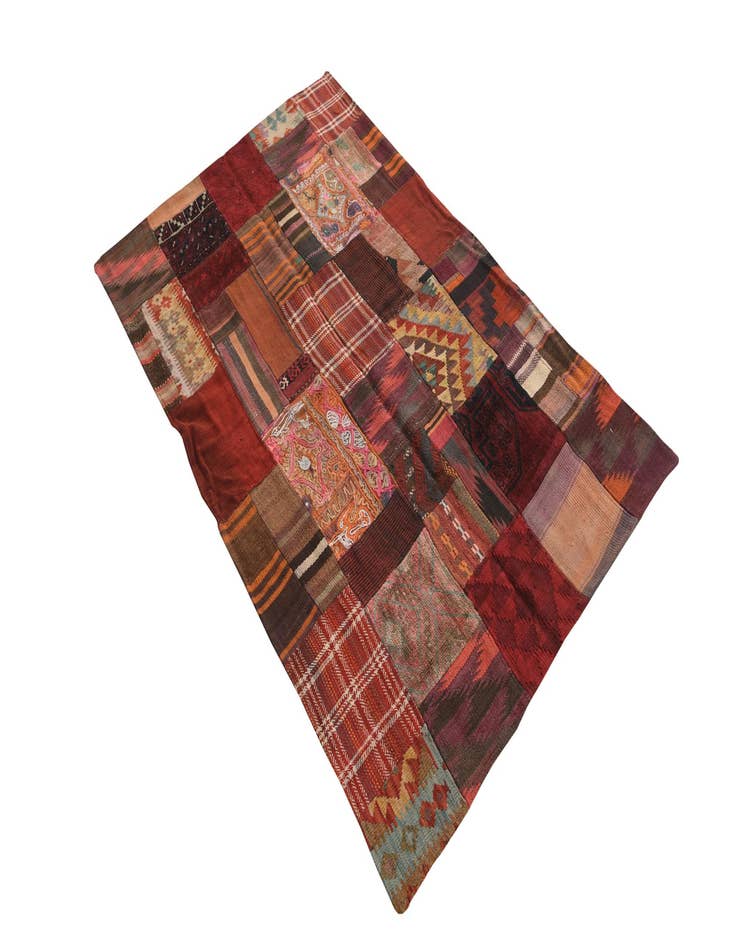 Detail image of  3' 10 x 6'  Hand Woven Kilim Patchwork Wool Rug