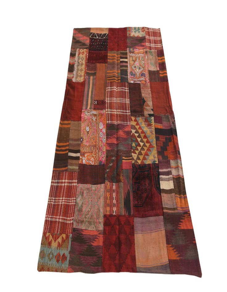 Detail image of  3' 10 x 6'  Hand Woven Kilim Patchwork Wool Rug