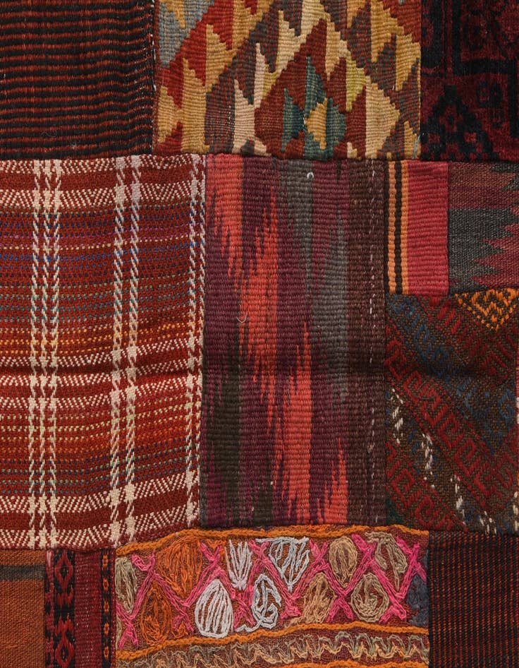 Detail image of  3' 10 x 6'  Hand Woven Kilim Patchwork Wool Rug