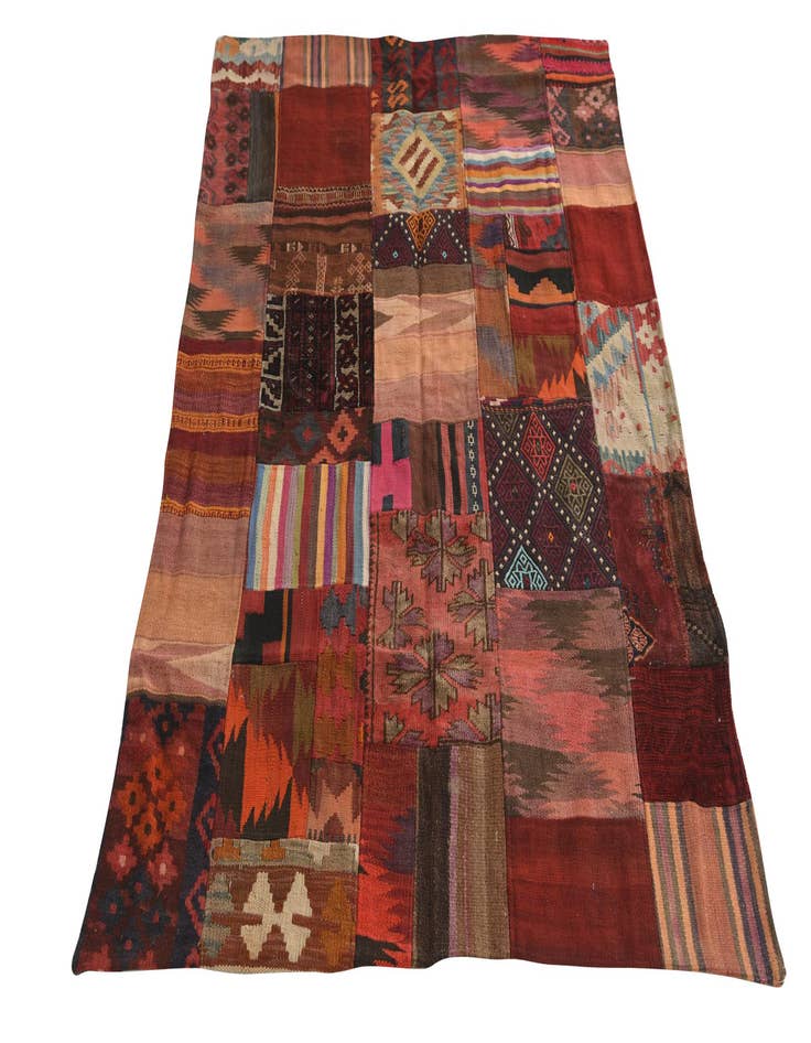 Detail image of  4' x 5' 10  Hand Woven Kilim Patchwork Wool Rug