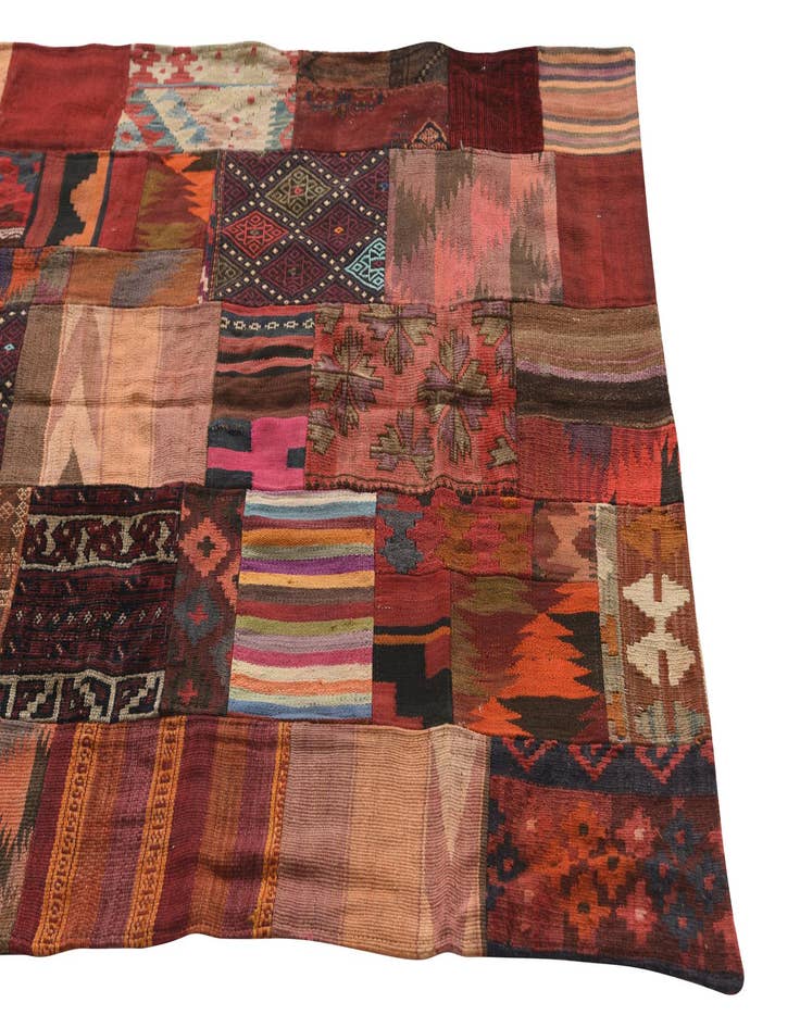 Detail image of  4' x 5' 10  Hand Woven Kilim Patchwork Wool Rug
