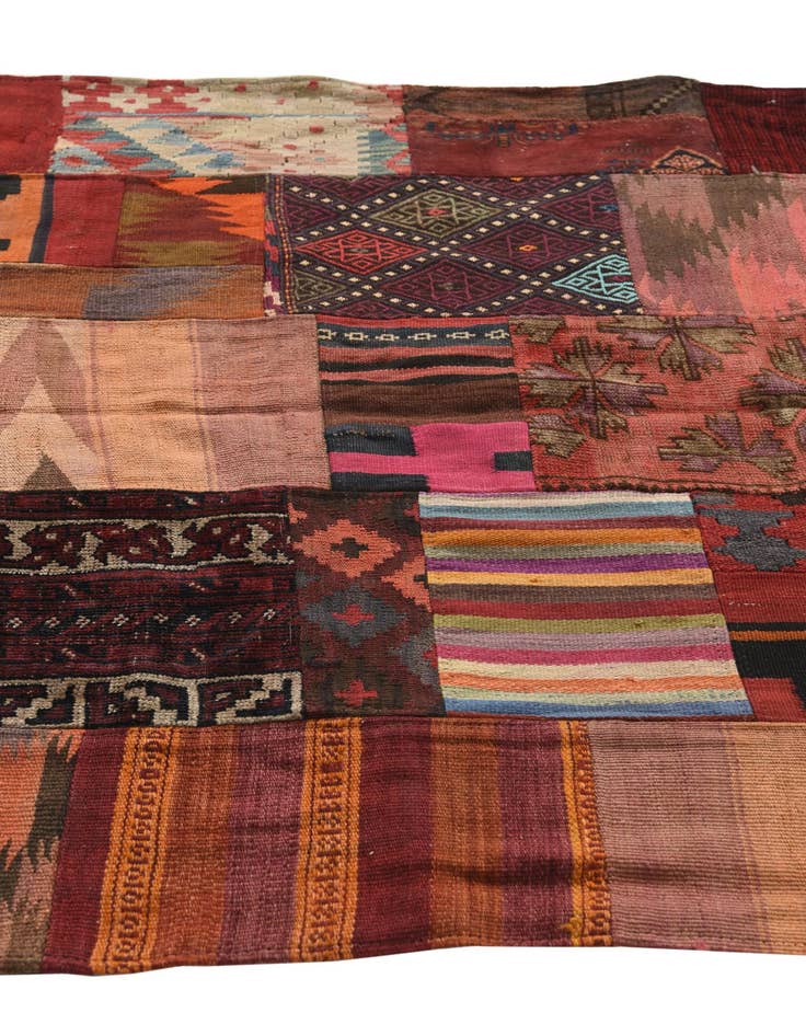 Detail image of  4' x 5' 10  Hand Woven Kilim Patchwork Wool Rug