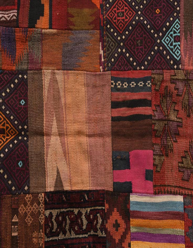 Detail image of  4' x 5' 10  Hand Woven Kilim Patchwork Wool Rug