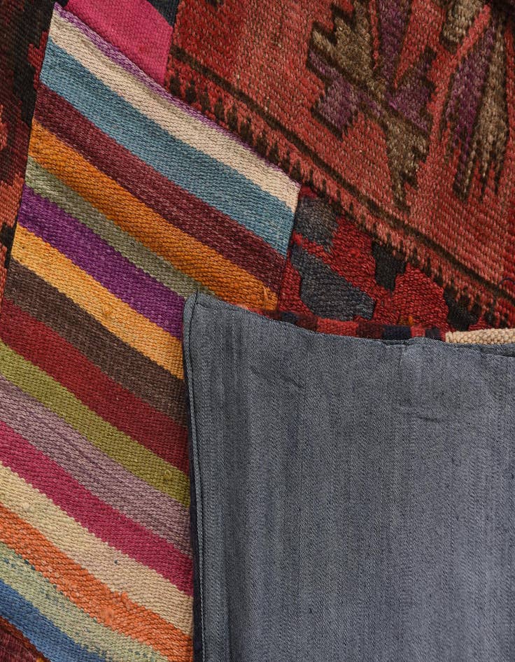 Detail image of  4' x 5' 10  Hand Woven Kilim Patchwork Wool Rug