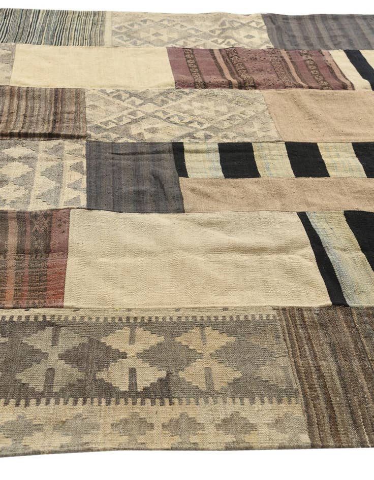 Detail image of  6' 9 x 9' 9  Hand Woven Kilim Patchwork Wool Rug