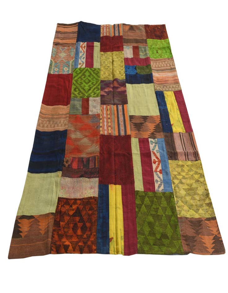 Detail image of  5' 3 x 7' 7  Hand Woven Kilim Patchwork Wool Rug