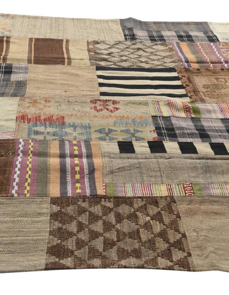 Detail image of  6' 5 x 10'  Hand Woven Kilim Patchwork Wool Rug