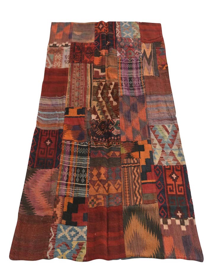 Detail image of  4' x 5' 10  Hand Woven Kilim Patchwork Wool Rug