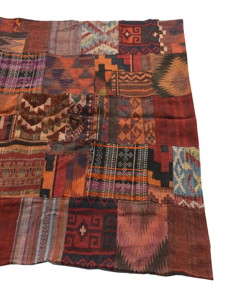 Detail image of  4' x 5' 10  Hand Woven Kilim Patchwork Wool Rug