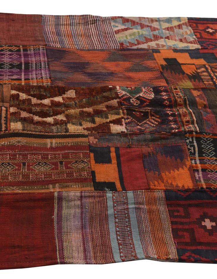 Detail image of  4' x 5' 10  Hand Woven Kilim Patchwork Wool Rug