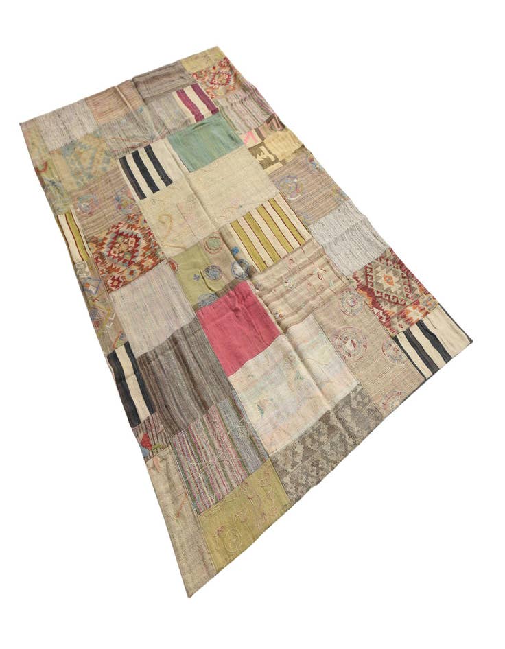 Detail image of  5' 3 x 8' 10  Hand Woven Kilim Patchwork Wool Rug