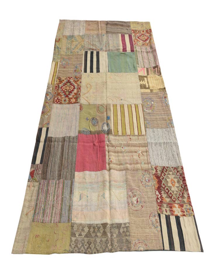 Detail image of  5' 3 x 8' 10  Hand Woven Kilim Patchwork Wool Rug