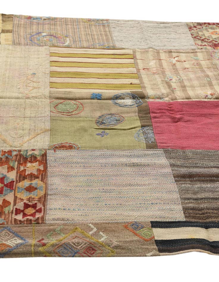 Detail image of  5' 3 x 8' 10  Hand Woven Kilim Patchwork Wool Rug