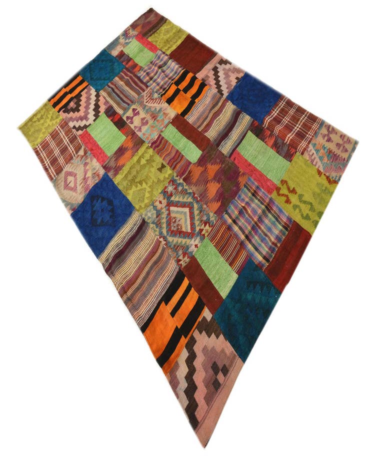 Detail image of  5' 5 x 7' 10  Hand Woven Kilim Patchwork Wool Rug