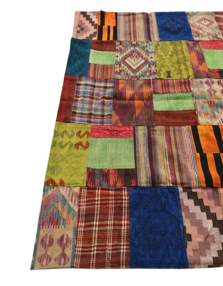 Detail image of  5' 5 x 7' 10  Hand Woven Kilim Patchwork Wool Rug