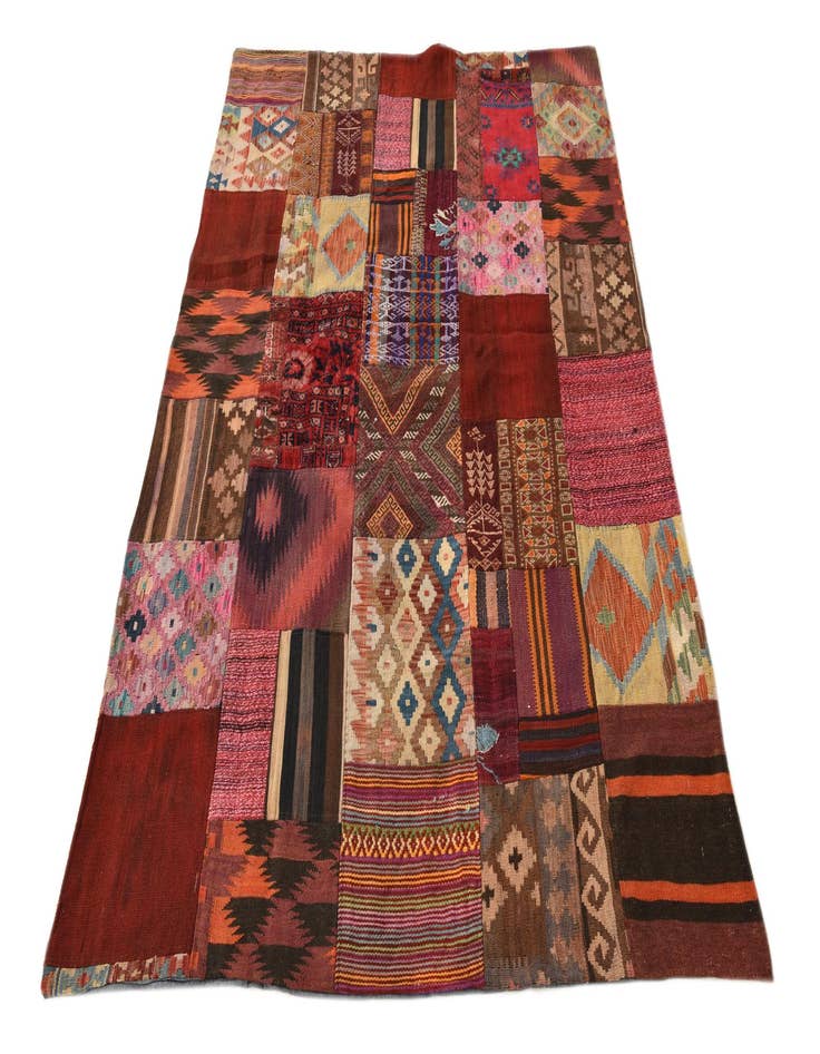 Detail image of  4' 9 x 6' 7  Hand Woven Kilim Patchwork Wool Rug