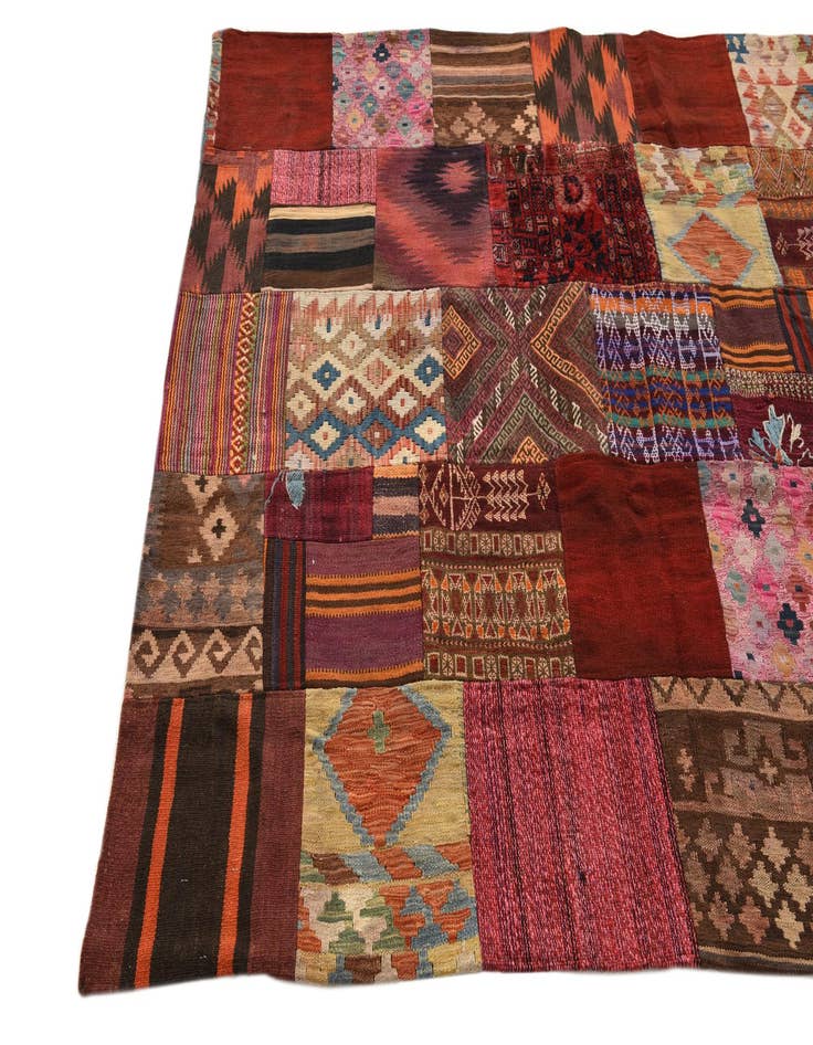 Detail image of  4' 9 x 6' 7  Hand Woven Kilim Patchwork Wool Rug