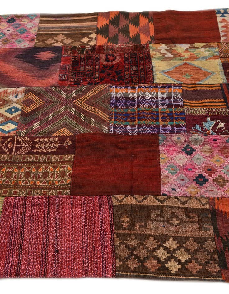 Detail image of  4' 9 x 6' 7  Hand Woven Kilim Patchwork Wool Rug