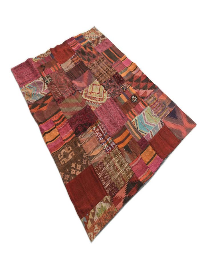 Detail image of  4' 10 x 6' 6  Hand Woven Kilim Patchwork Wool Rug