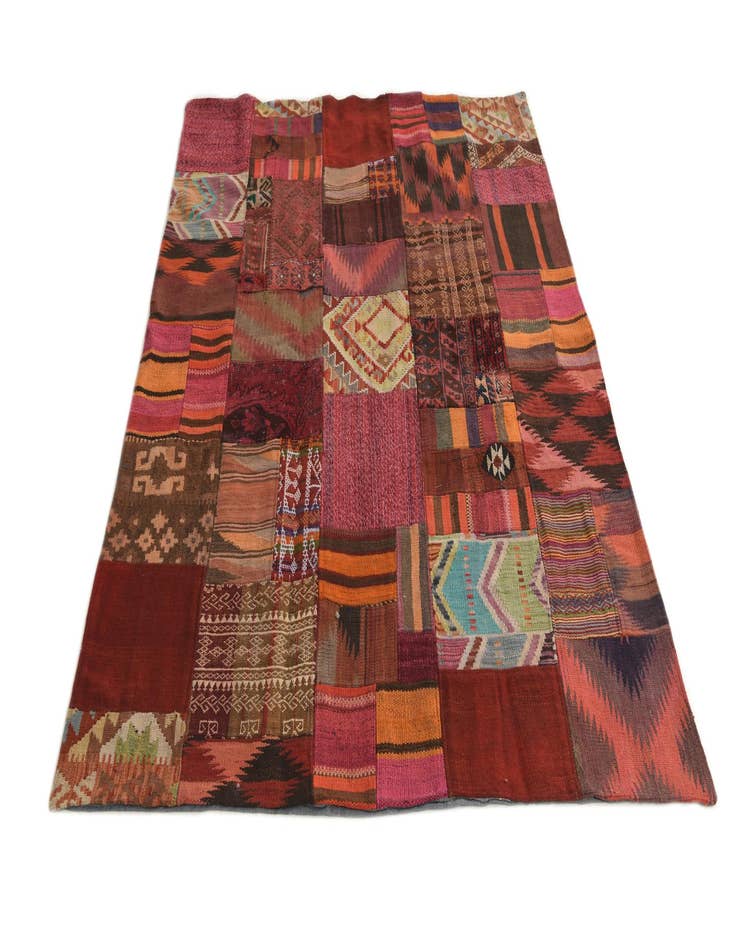 Detail image of  4' 10 x 6' 6  Hand Woven Kilim Patchwork Wool Rug