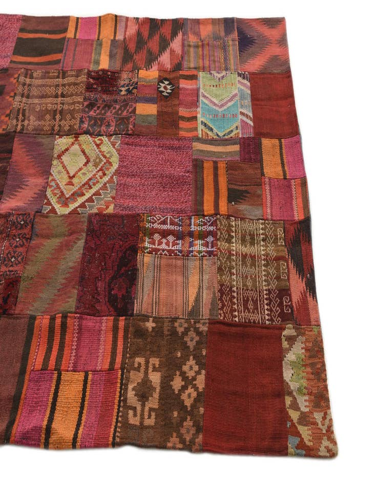 Detail image of  4' 10 x 6' 6  Hand Woven Kilim Patchwork Wool Rug