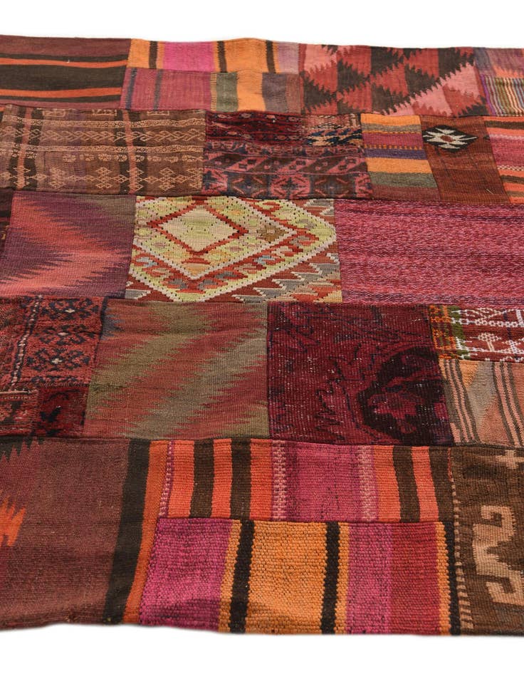 Detail image of  4' 10 x 6' 6  Hand Woven Kilim Patchwork Wool Rug