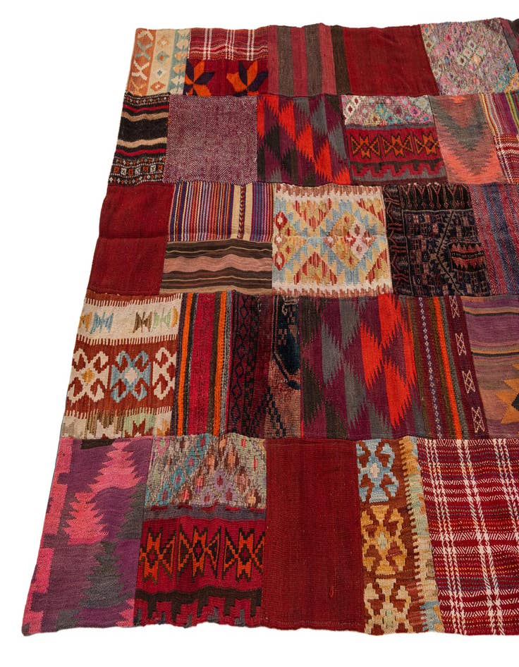 Detail image of  5' x 6' 8  Hand Knotted Kilim Patchwork Wool Rug