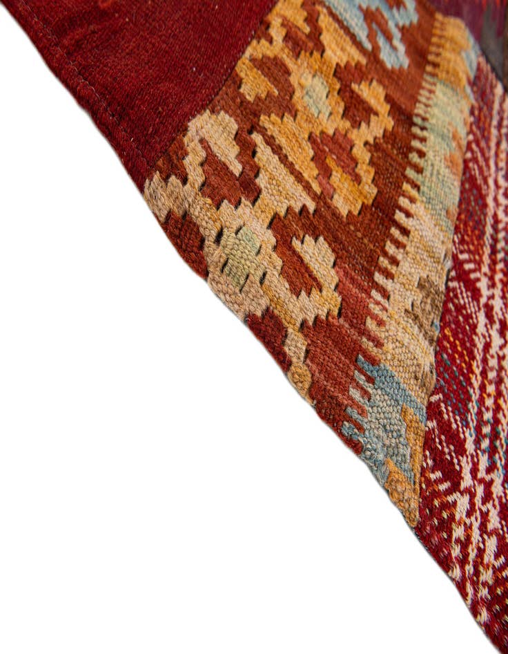 Detail image of  5' x 6' 8  Hand Knotted Kilim Patchwork Wool Rug