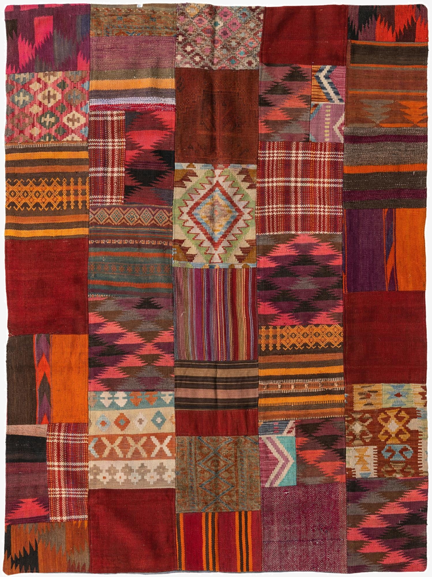  5' 1 x 6' 8  Hand Woven Kilim Patchwork Wool Rug