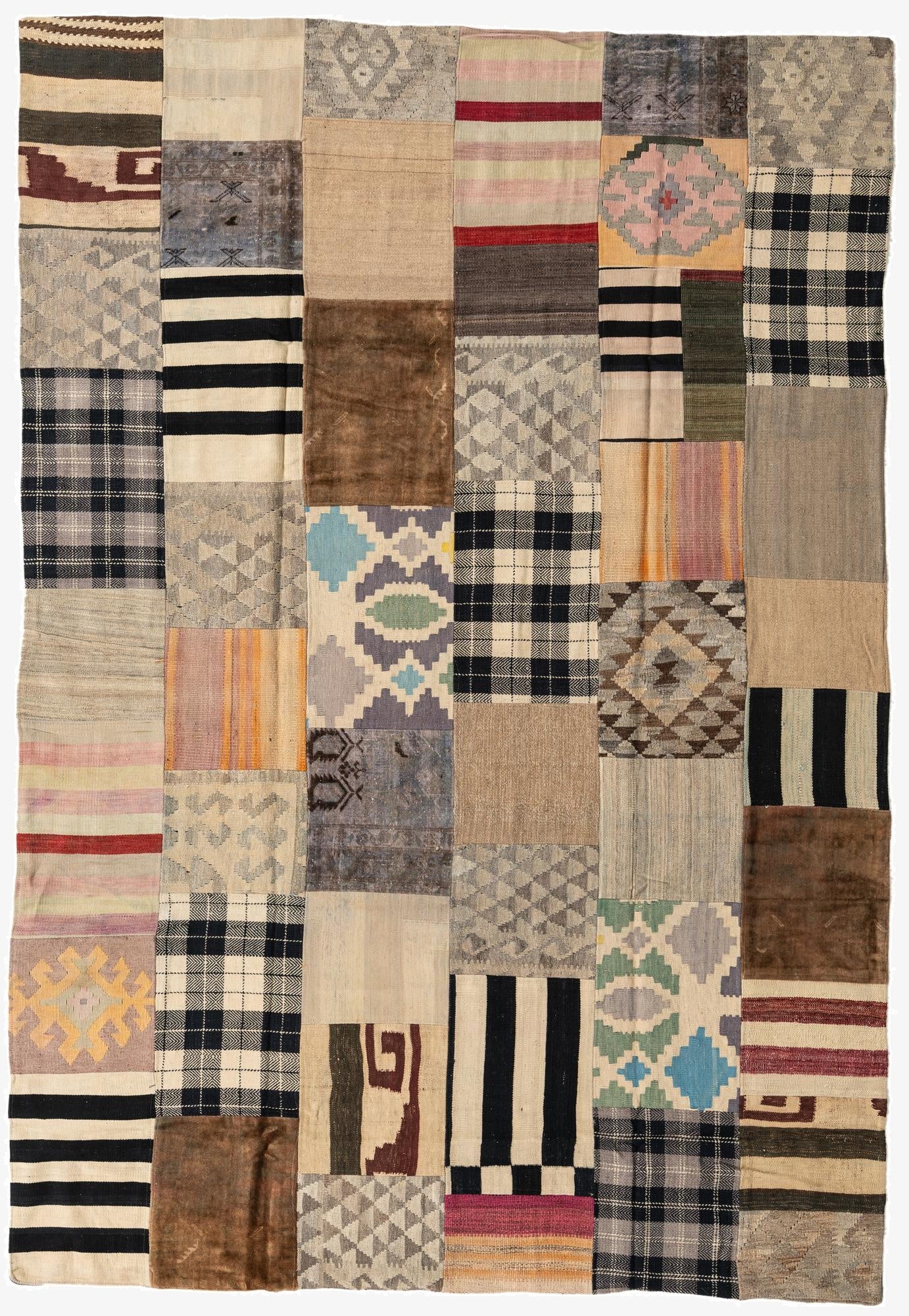  6' 6 x 9' 5  Hand Woven Kilim Patchwork Wool Rug