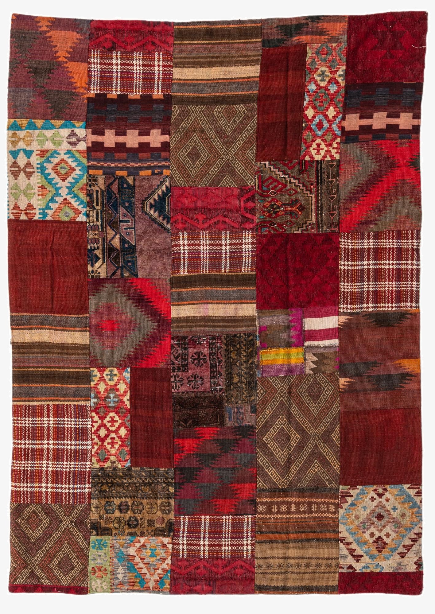  5' 5 x 7' 9  Hand Woven Kilim Patchwork Wool Rug