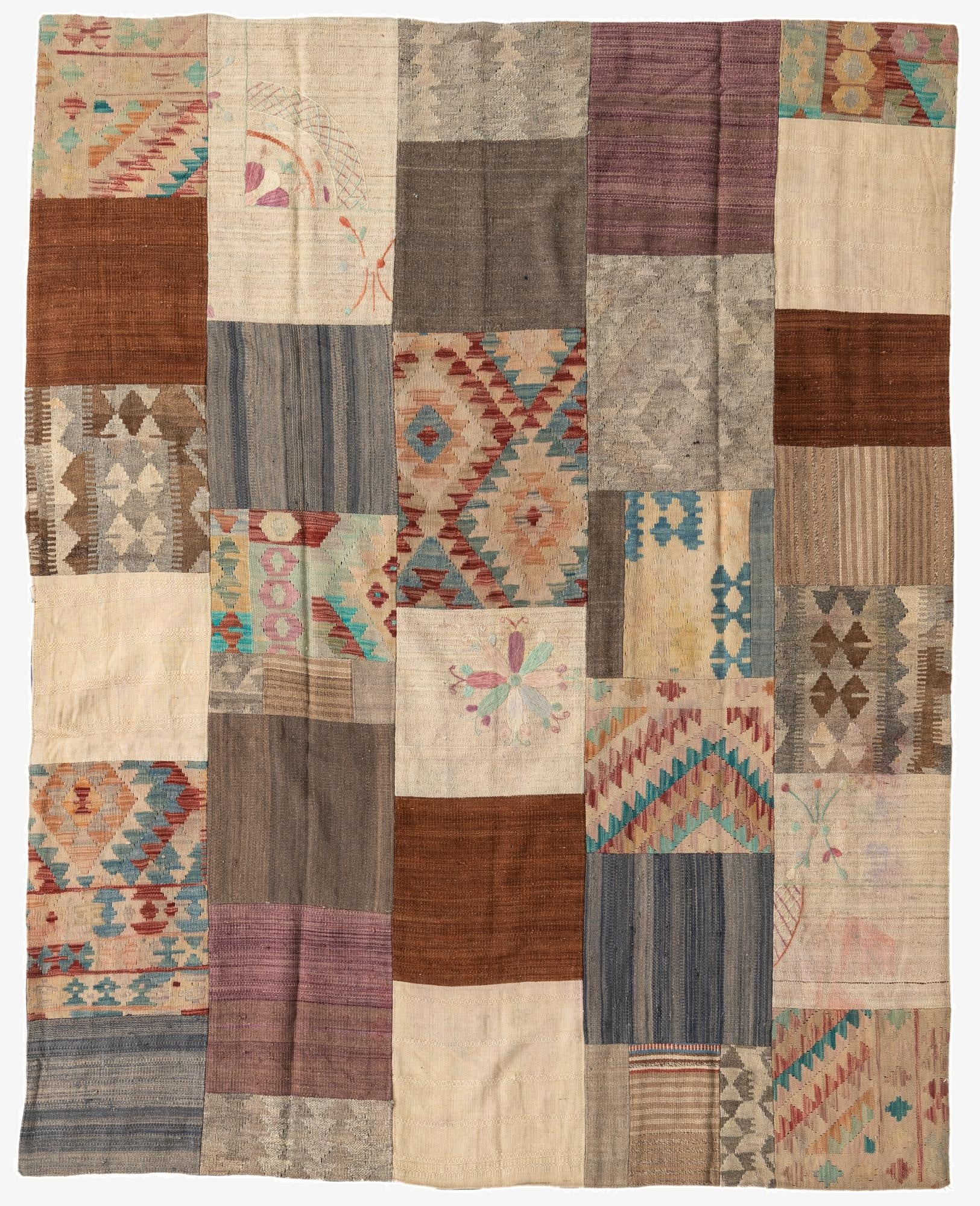  6' 1 x 7' 8  Hand Woven Kilim Patchwork Wool Rug