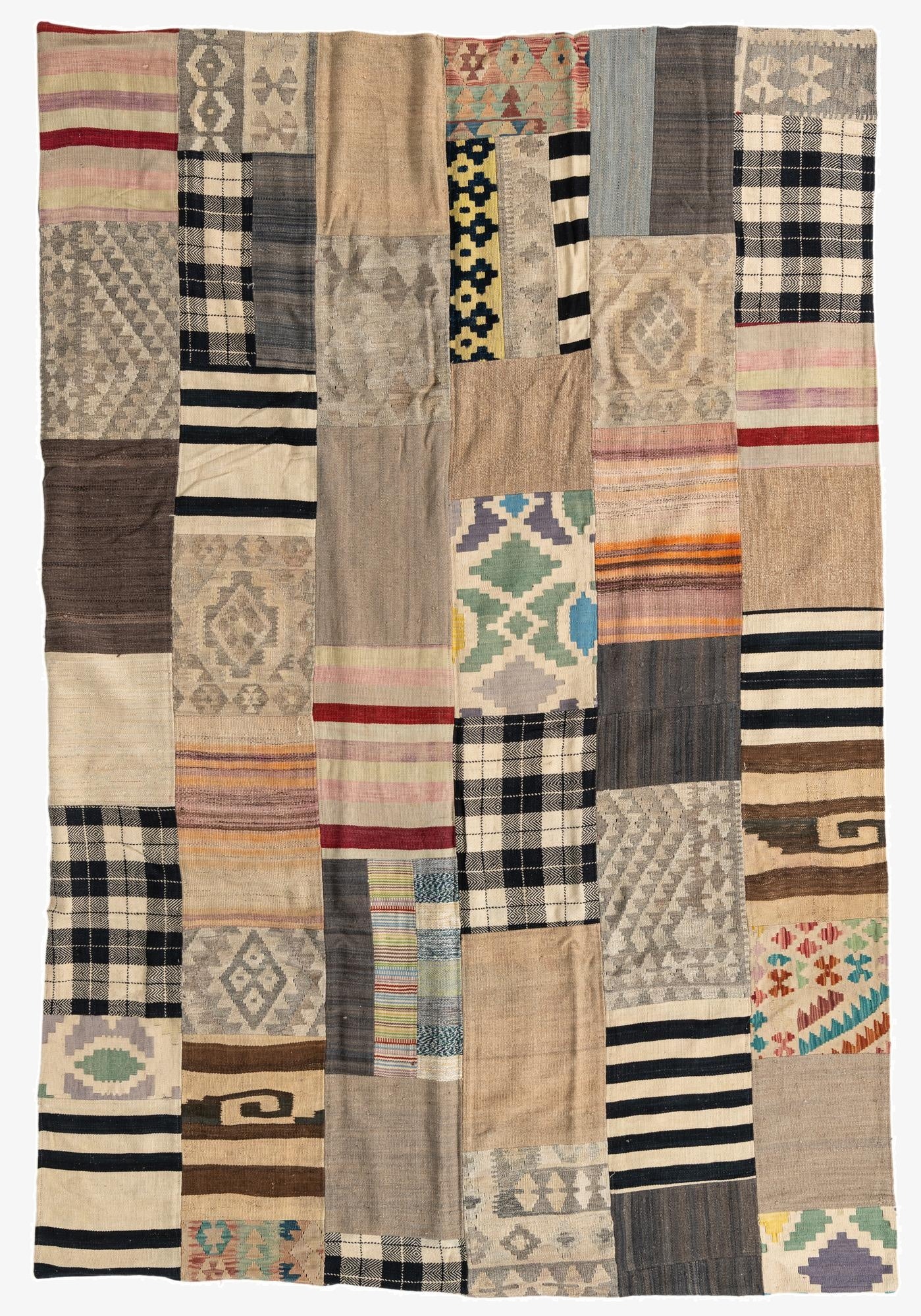  6' 7 x 9' 7  Hand Woven Kilim Patchwork Wool Rug