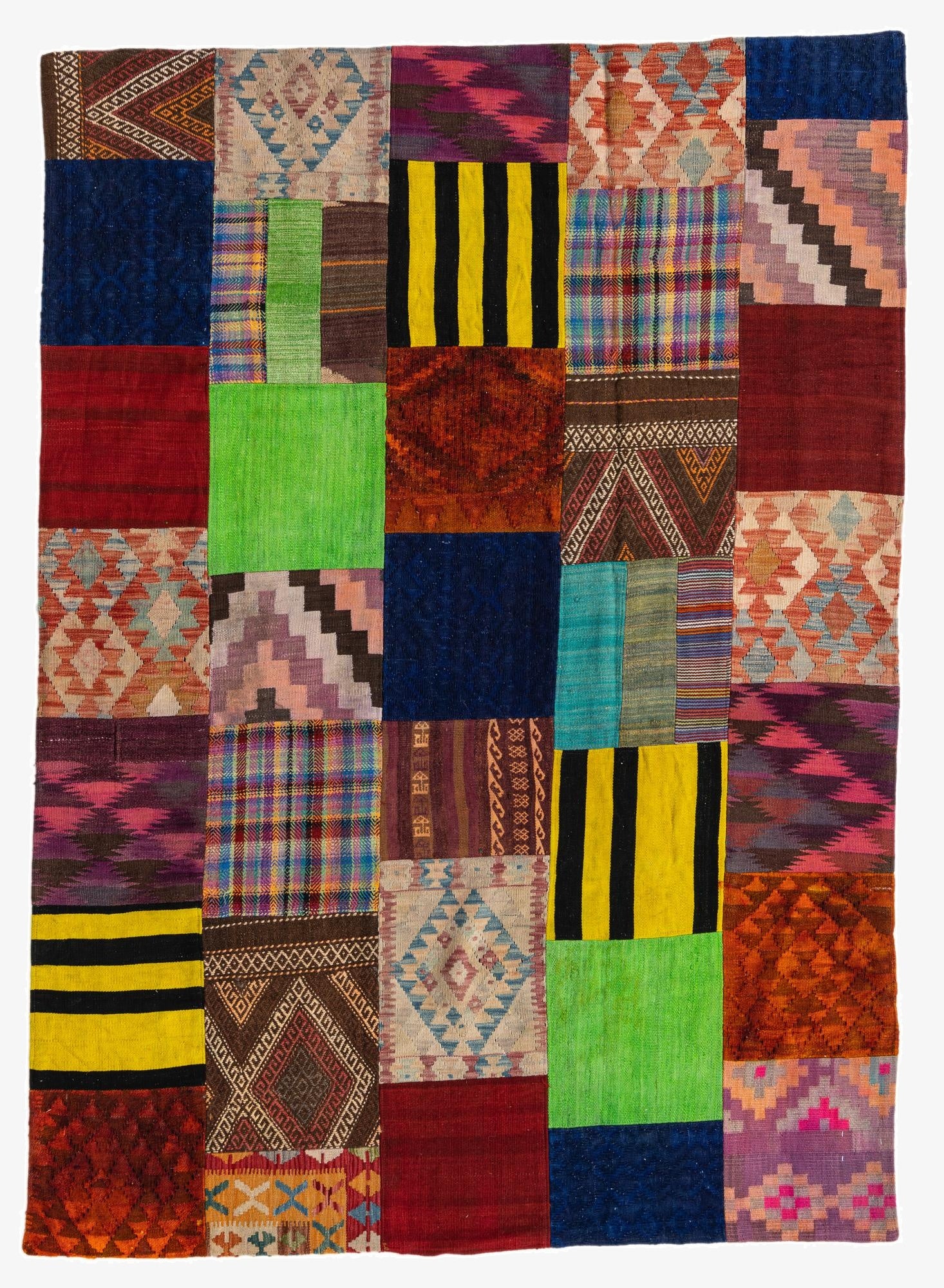  5' 7 x 7' 9  Hand Woven Kilim Patchwork Wool Rug