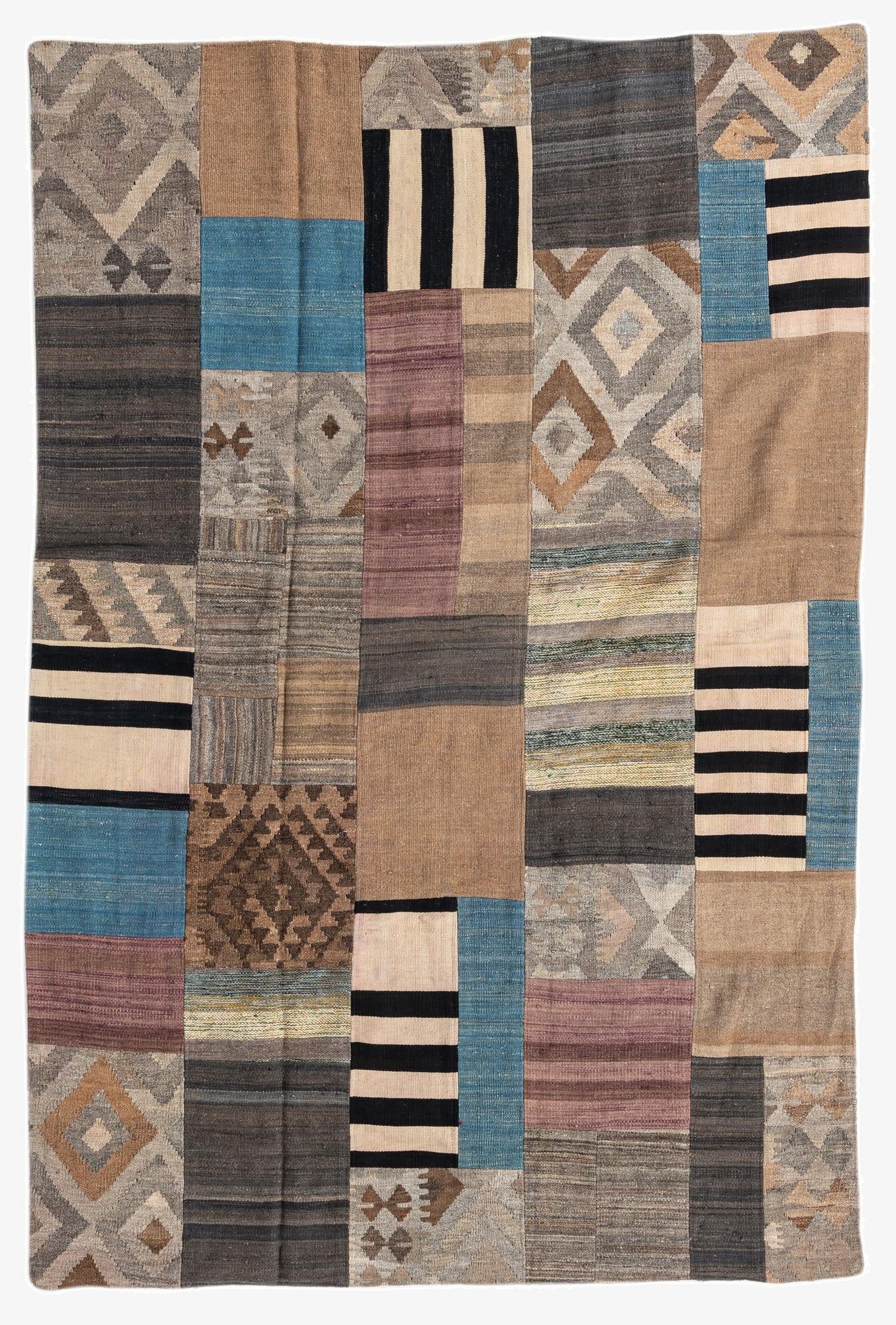  5' 3 x 8'  Hand Woven Kilim Patchwork Wool Rug